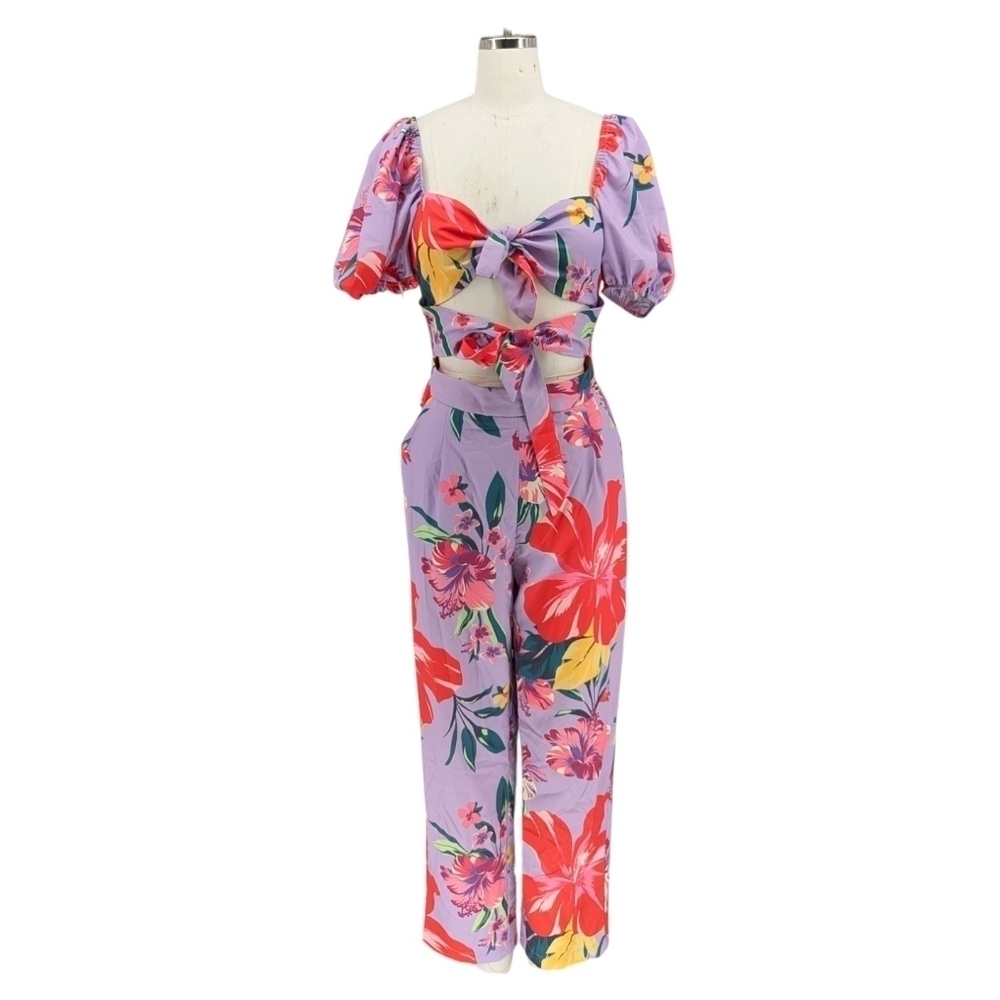 Shein Floral Straight Leg Jumpsuit Purple M preppy bohemian cottagecore casual
